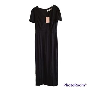 NWT Fame and Partners Black Maxi Sheath Dress 10 Short Sleeve V-neck Modest